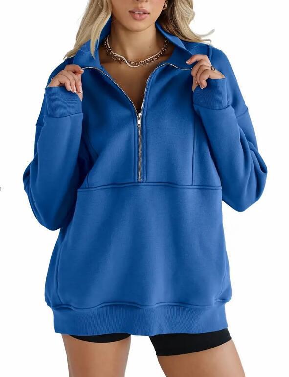 Zipper Patchwork Pocket Brushed Hoody Women's Loose