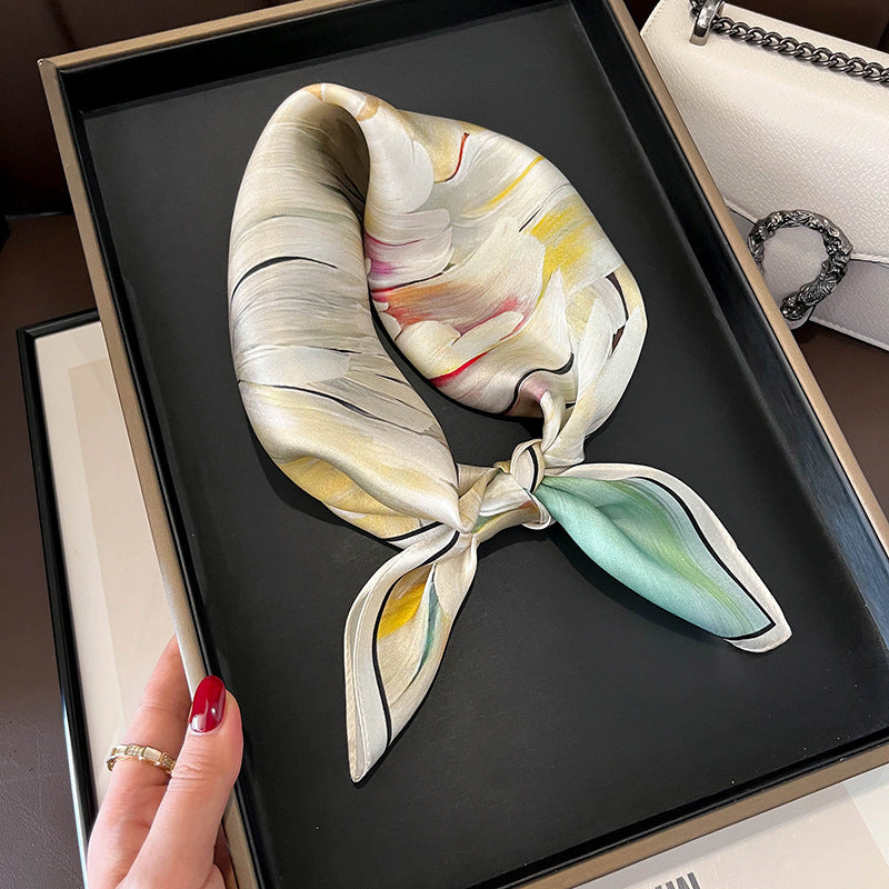 Beige Silk Square Scarf For Womenversatile And Easy To Style