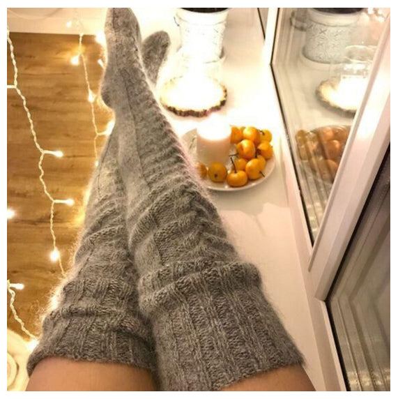 Women's Solid Color Over-the-knee Wool Foot Warmer Stockings