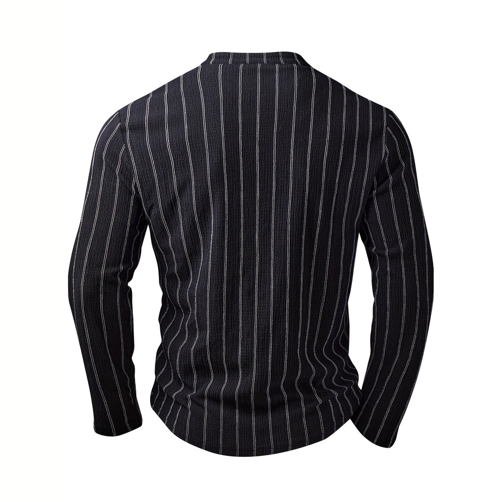FallWinter Casual Striped Crew-neck Single-breasted Long-sleeve Top