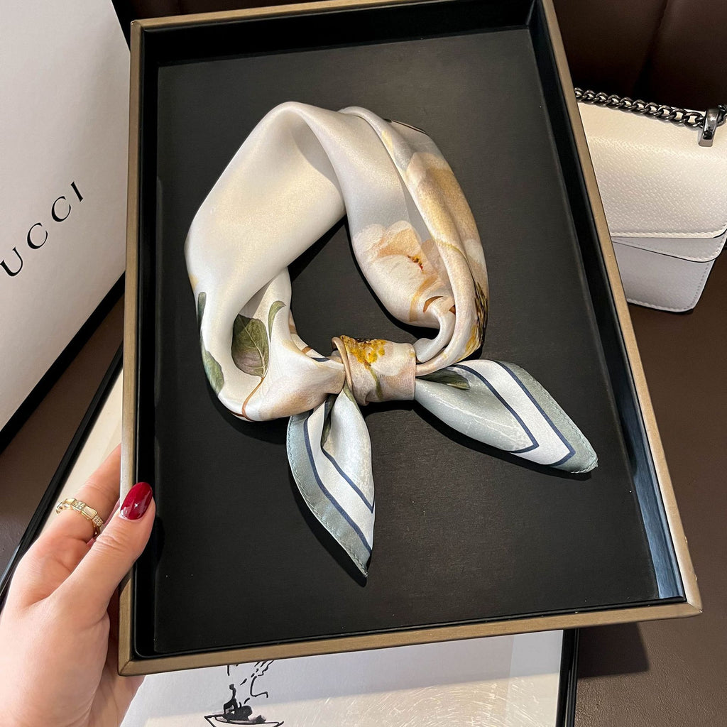 Beige Silk Square Scarf For Womenversatile And Easy To Style