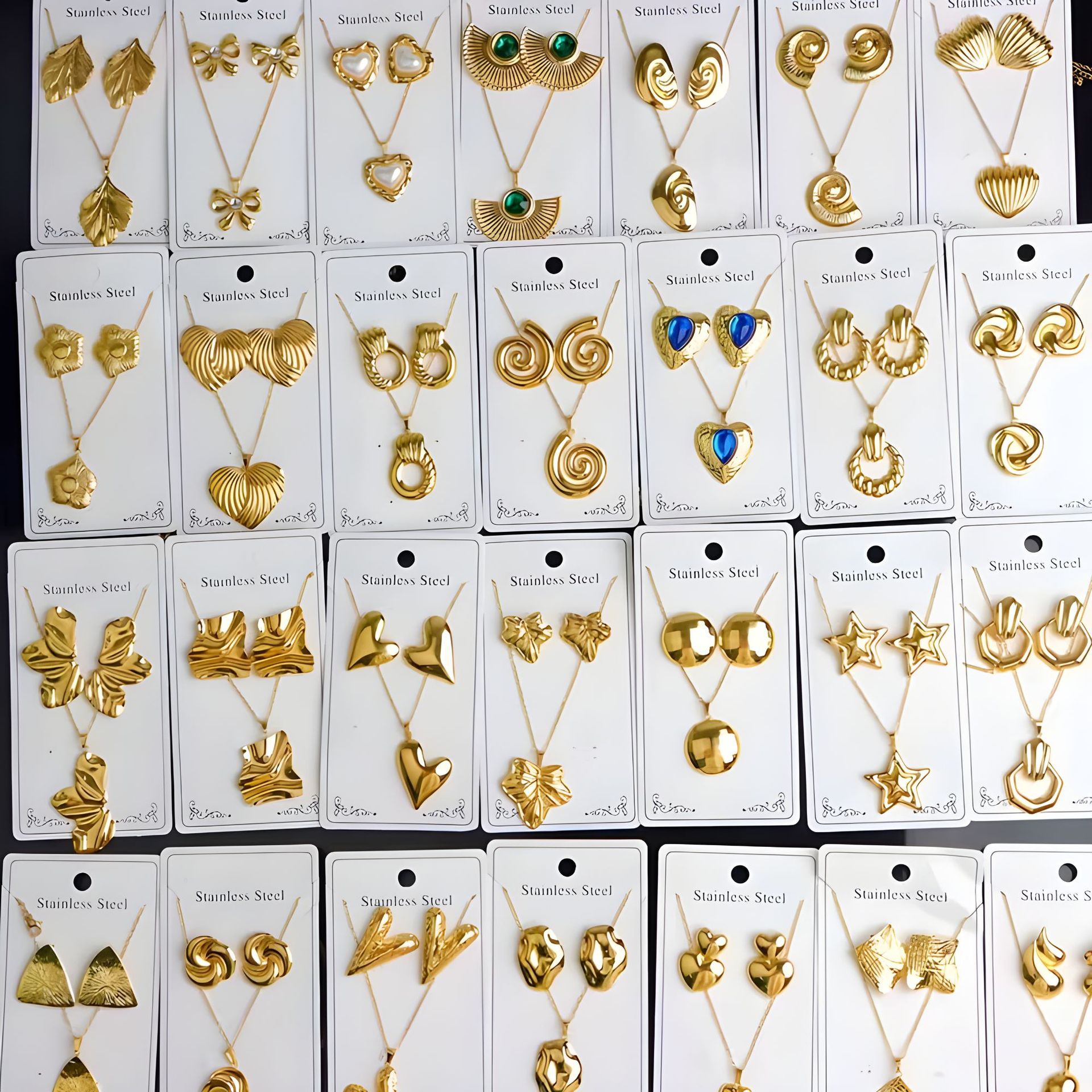 New Stainless Steel Plated 18k Gold Necklace Earring Set