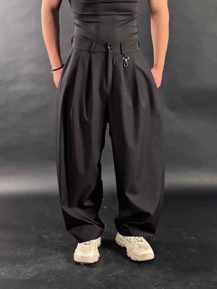 Black High Waist Multi-Pleated 3D Wide-Leg Pants