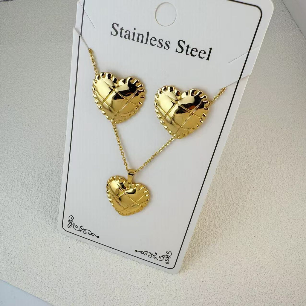 New Stainless Steel Plated 18k Gold Necklace Earring Set