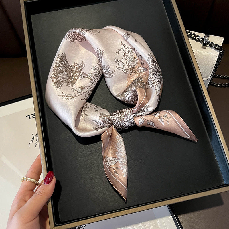 Beige Silk Square Scarf For Womenversatile And Easy To Style