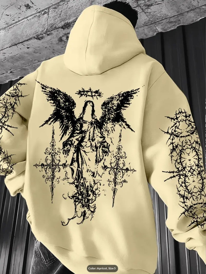 Mens 3D Digital Print Hoodie With Angel Wings Pattern
