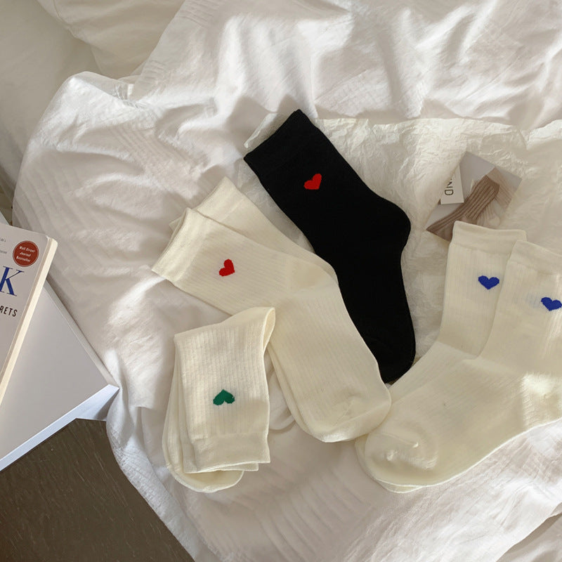Spring Womens Heart-patterned Mid-calf Socks