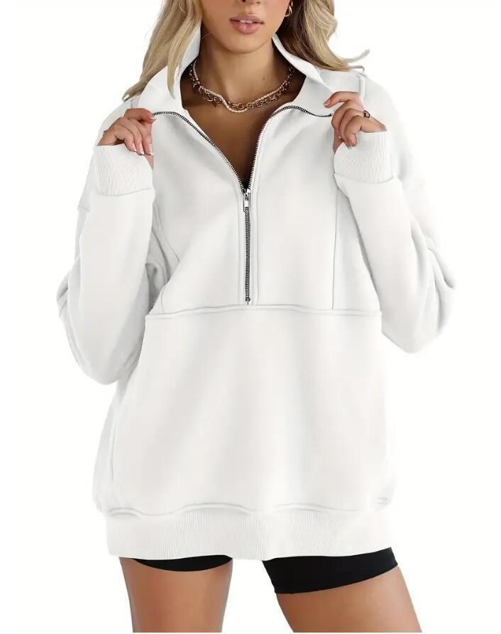 Zipper Patchwork Pocket Brushed Hoody Women's Loose
