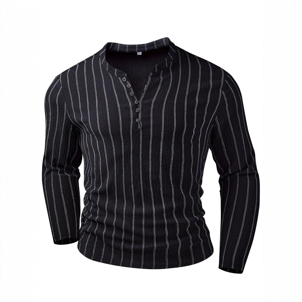 FallWinter Casual Striped Crew-neck Single-breasted Long-sleeve Top