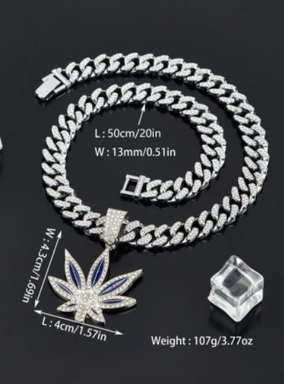 Punk Hip Hop Painting Oil Diamond-embedded Maple Leaves Pendant Neck Accessories Men