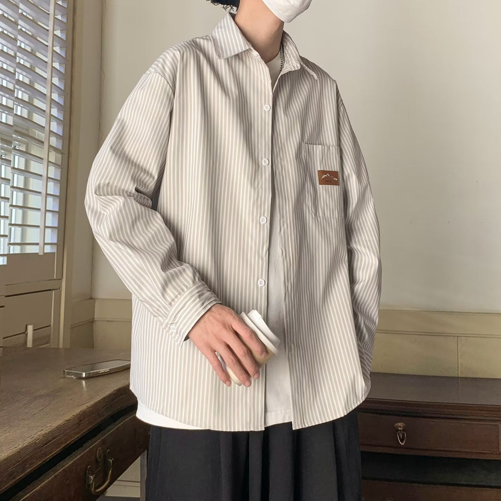 Mens Refined Loose-fit Casual Striped Shirt