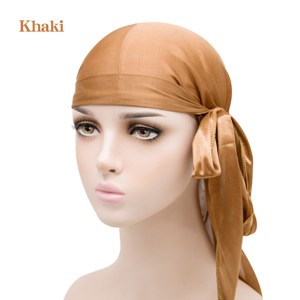 Unisex Satin Long Tail Headwrap  Stretchy Pirate Hat And Hip Hop Turban For Men And Women, Elastic Bandana Cap For Costume And Fashion