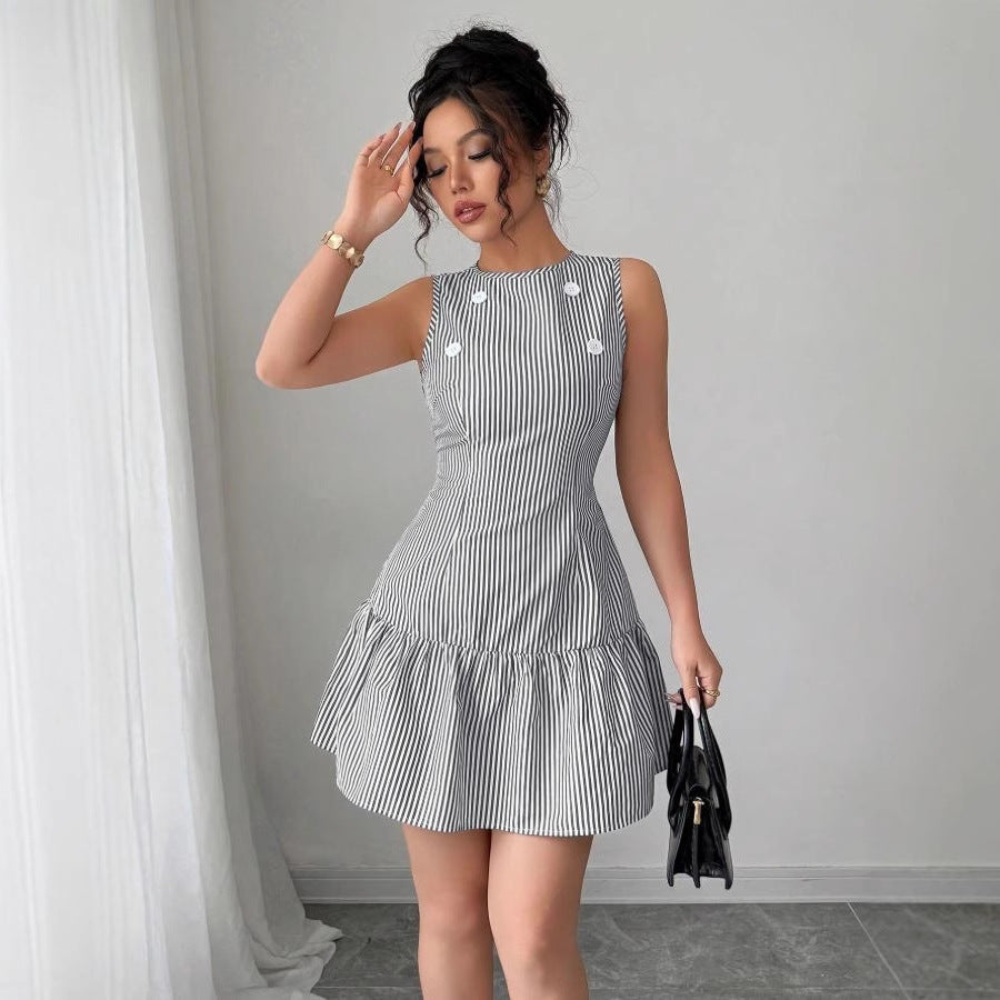 Womens Ruched A-Line Skirt Sleeveless Womens Dress