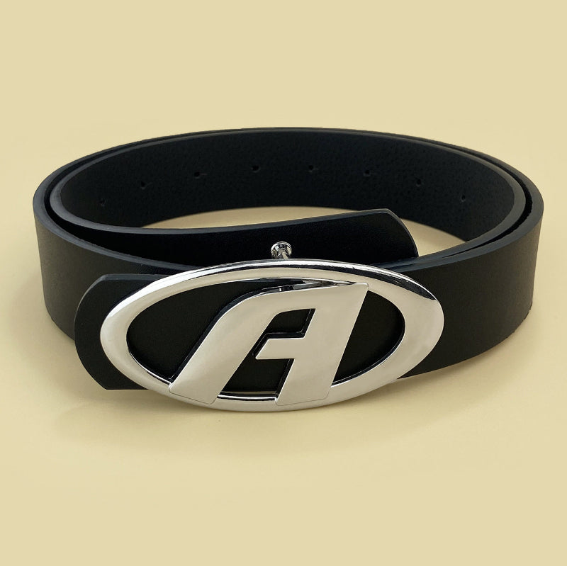 Sophisticated Metal Letter A Buckle Womens Simple Versatile Accessory FBlack Leather Belt