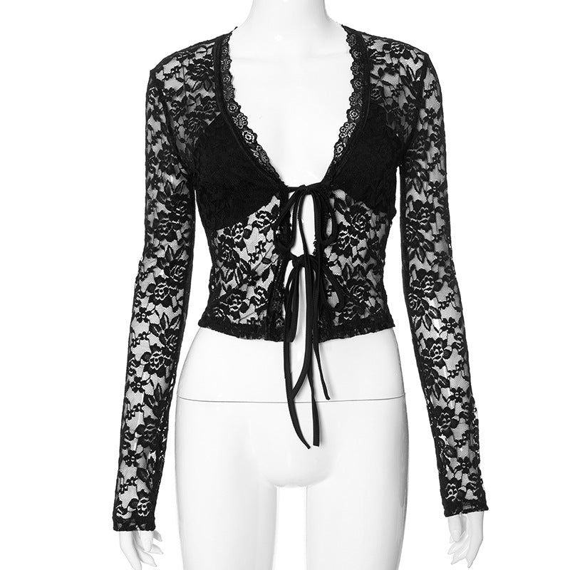 Fashion Hollowed-out Cardigan Short Top Women