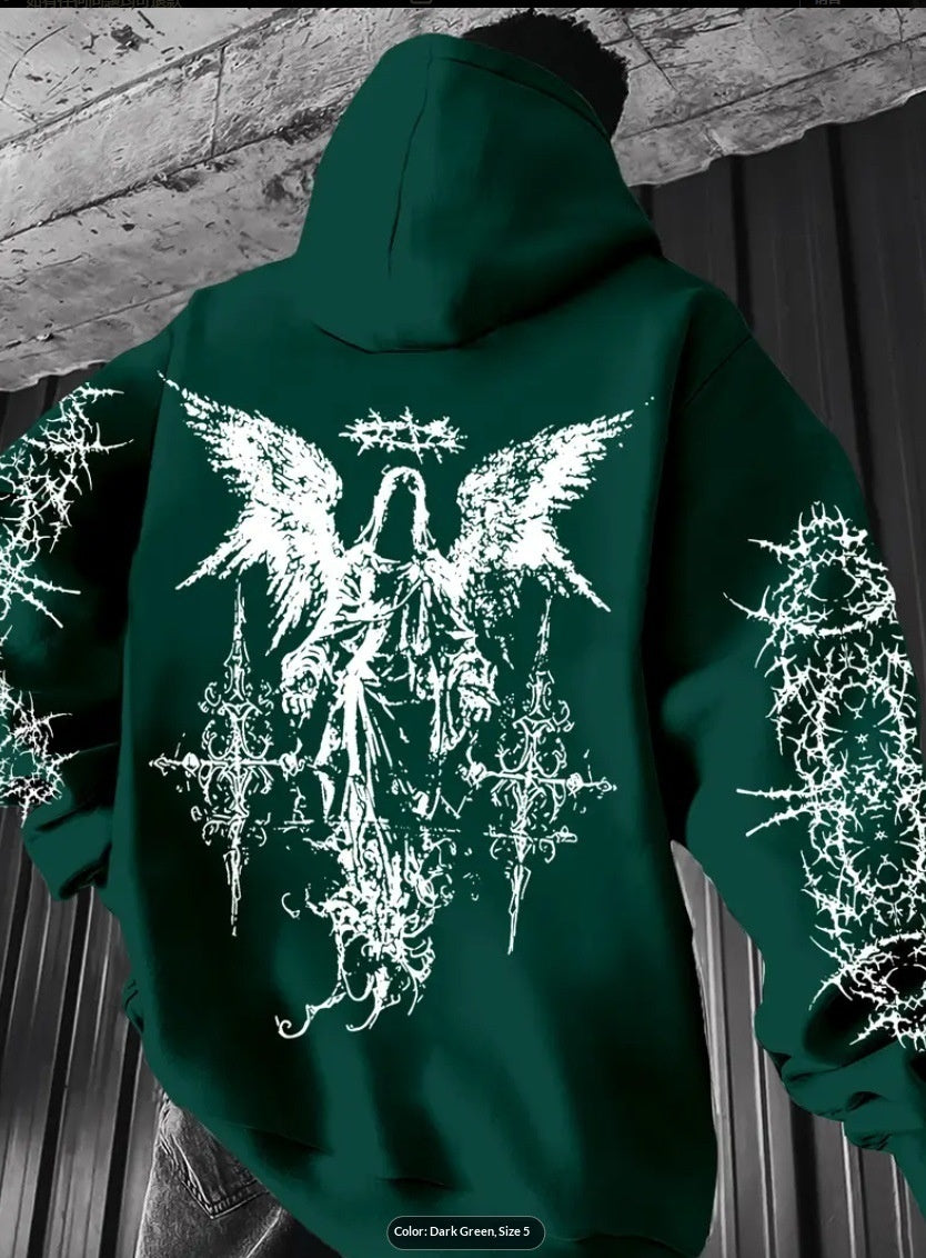 Mens 3D Digital Print Hoodie With Angel Wings Pattern