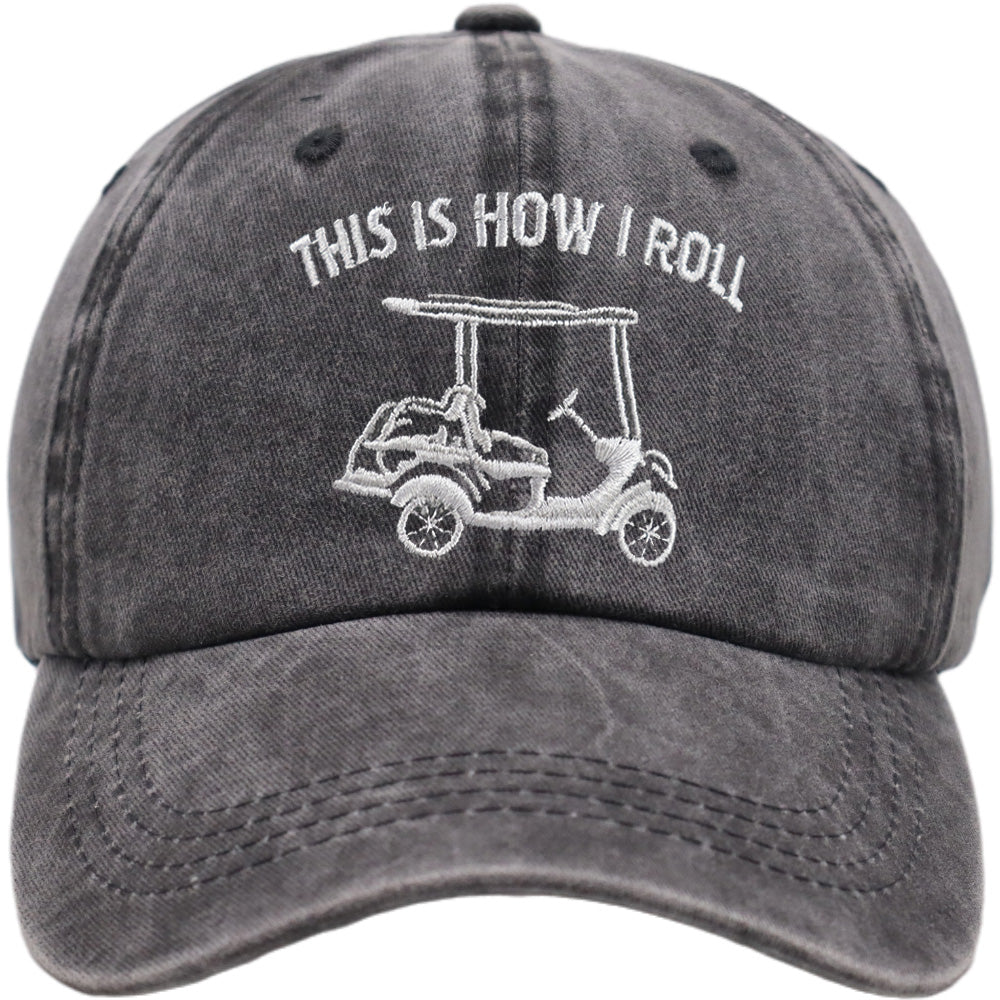 2pcs This Is How I Roll Golf Cart Hat, Funny Golfers Adjustable Cotton Denim Baseball Cap For Men Women