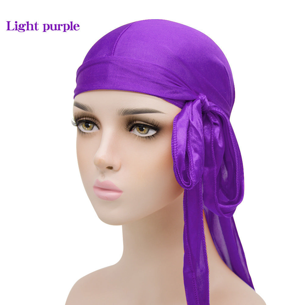 Unisex Satin Long Tail Headwrap  Stretchy Pirate Hat And Hip Hop Turban For Men And Women, Elastic Bandana Cap For Costume And Fashion