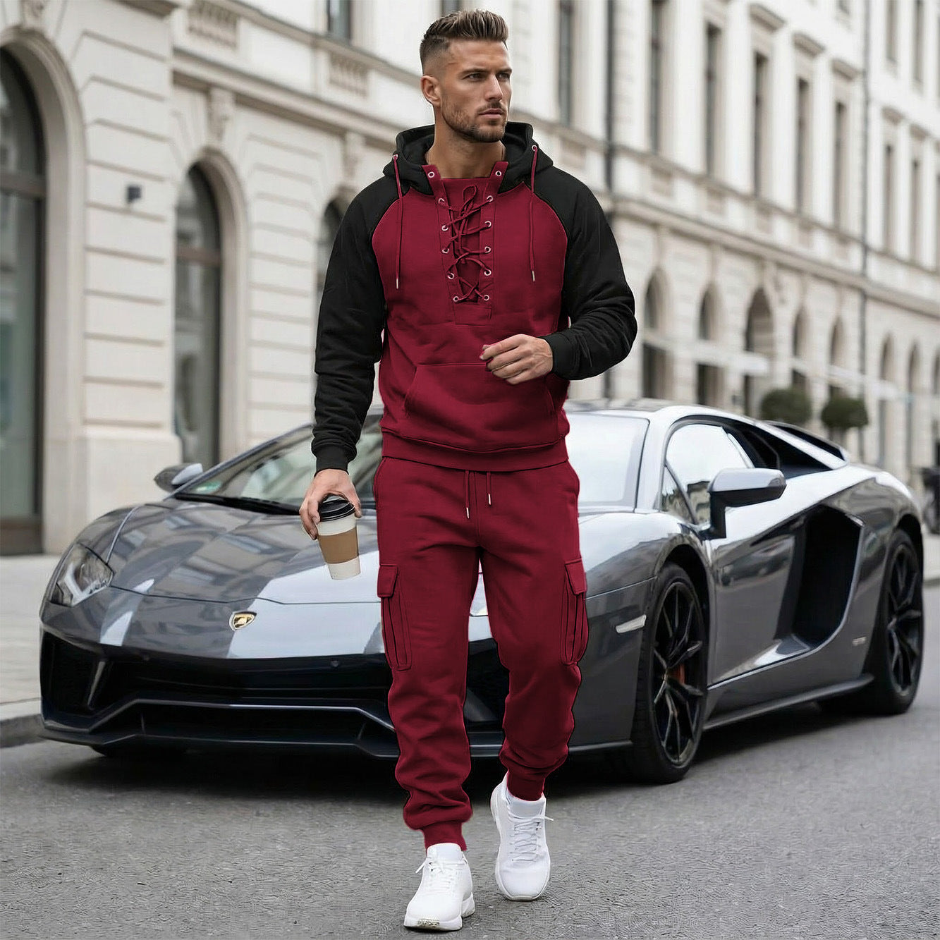 Fleece-lined Cargo Pants With Raglan Sleeves And Multiple Pockets