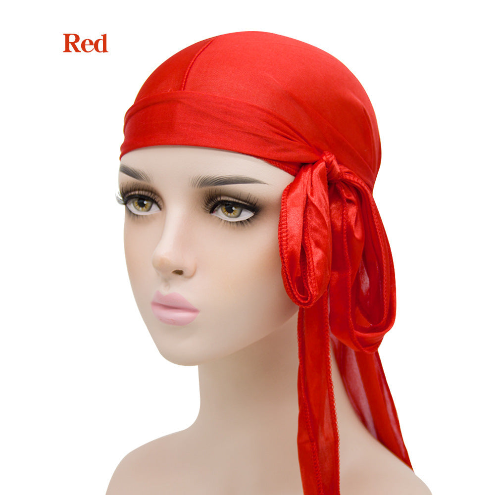Unisex Satin Long Tail Headwrap  Stretchy Pirate Hat And Hip Hop Turban For Men And Women, Elastic Bandana Cap For Costume And Fashion