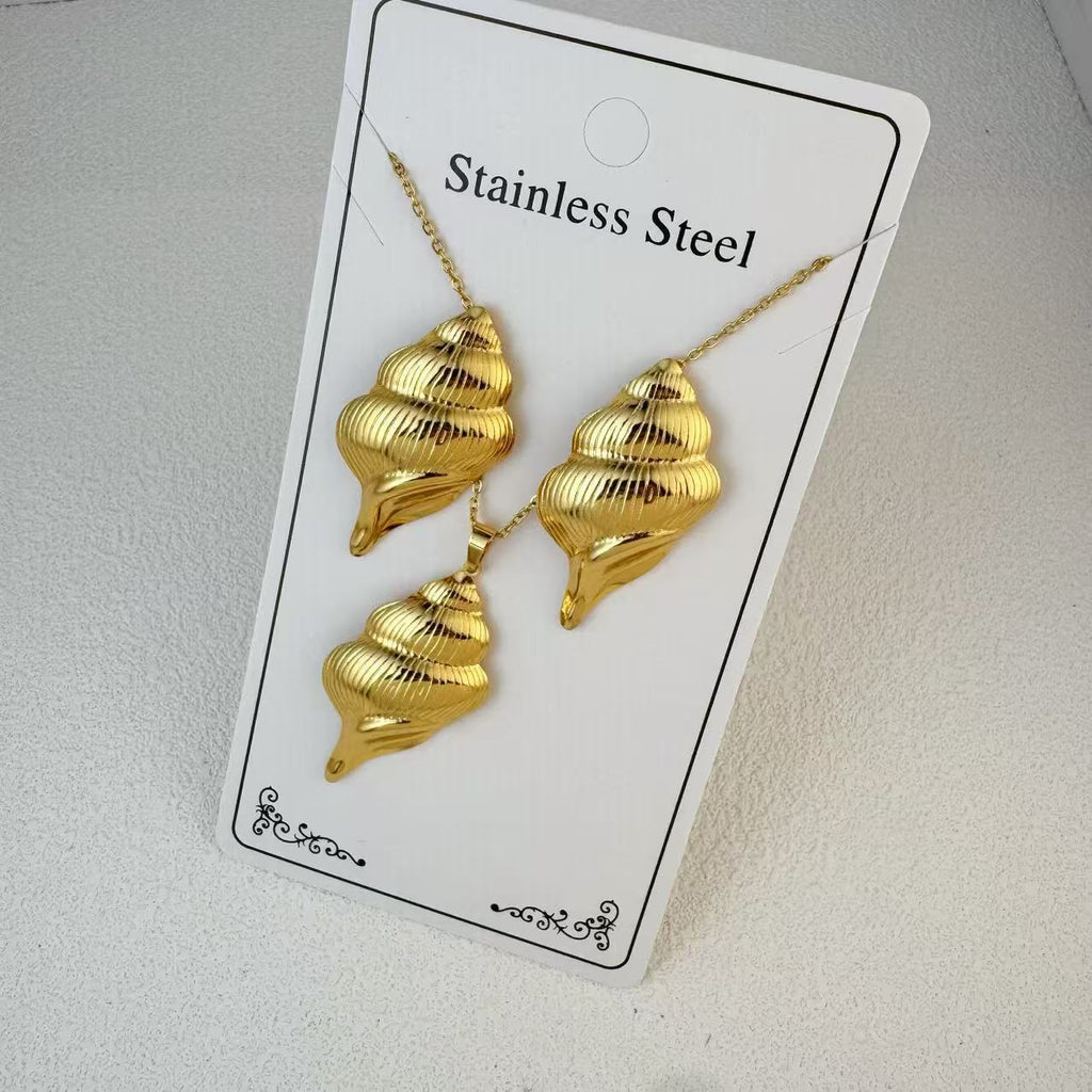 New Stainless Steel Plated 18k Gold Necklace Earring Set