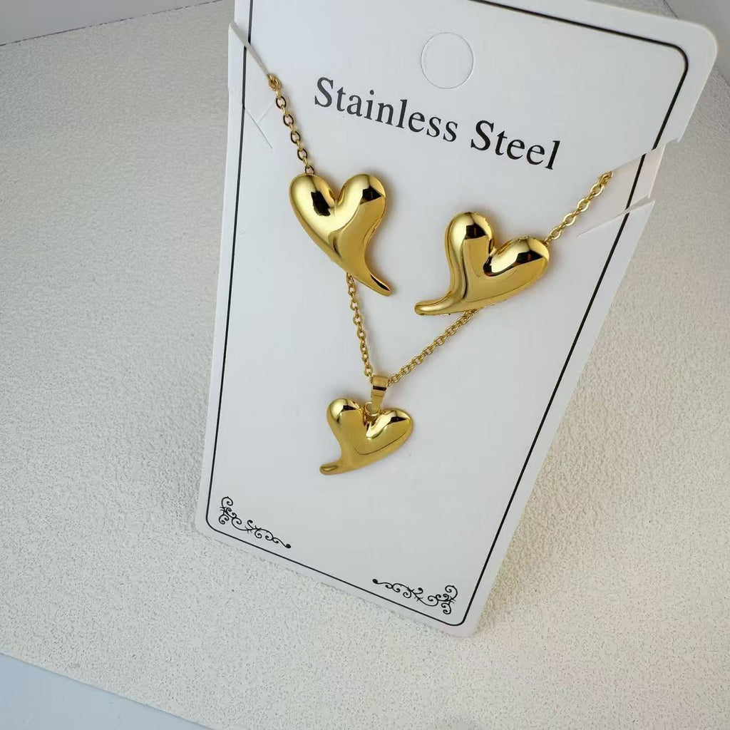New Stainless Steel Plated 18k Gold Necklace Earring Set