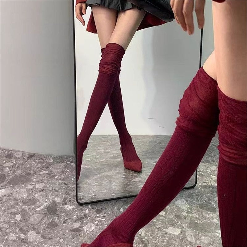 Womens Knee-High Cotton Socks For Spring And Autumn