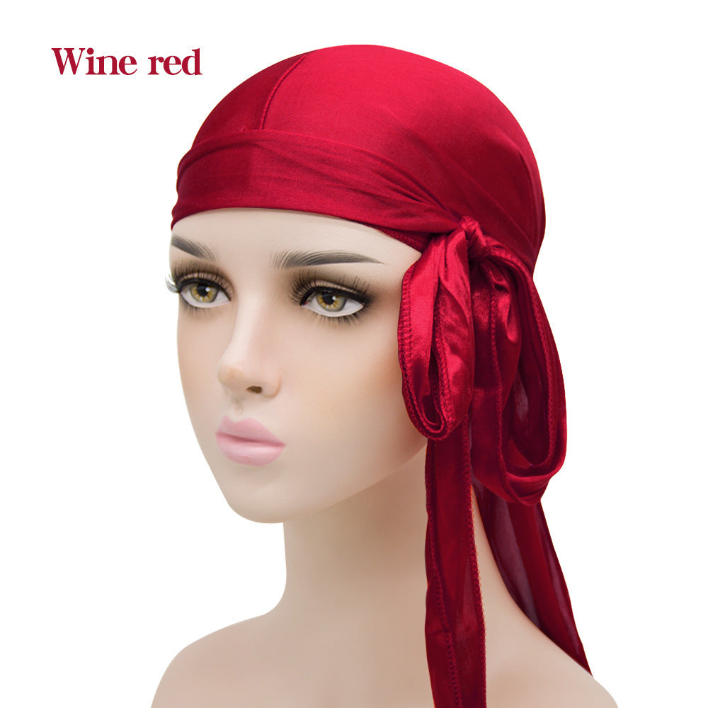 Unisex Satin Long Tail Headwrap  Stretchy Pirate Hat And Hip Hop Turban For Men And Women, Elastic Bandana Cap For Costume And Fashion