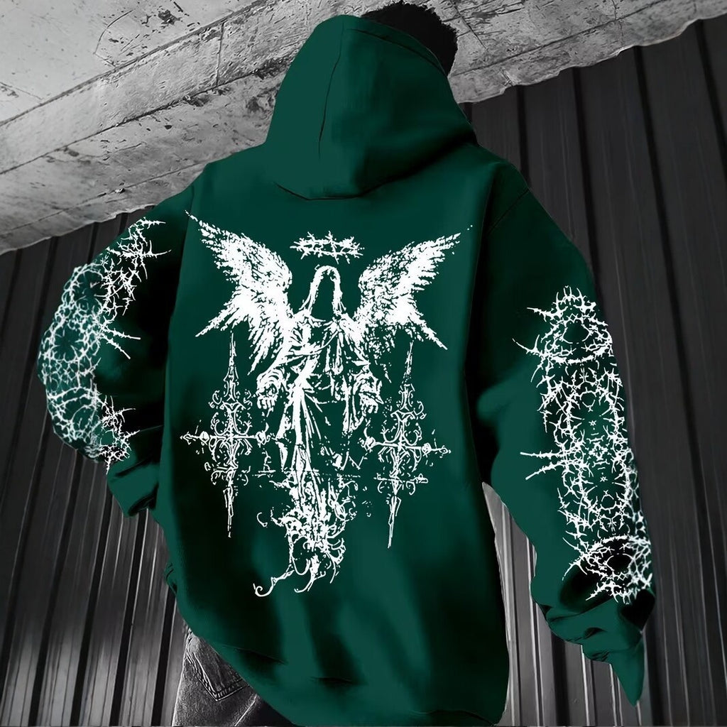 Mens 3D Digital Print Hoodie With Angel Wings Pattern