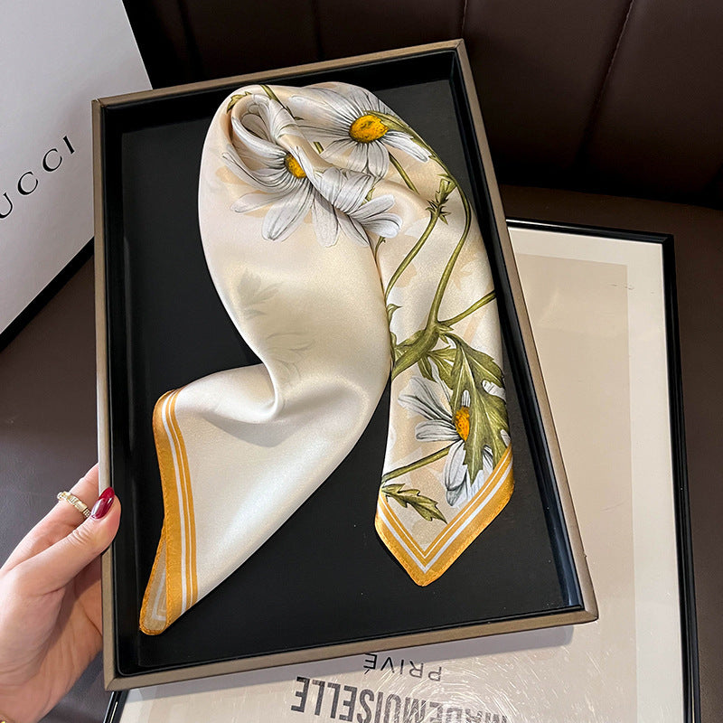 Beige Silk Square Scarf For Womenversatile And Easy To Style