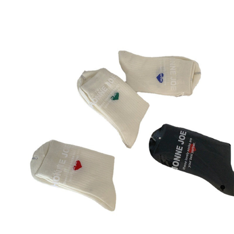 Spring Womens Heart-patterned Mid-calf Socks