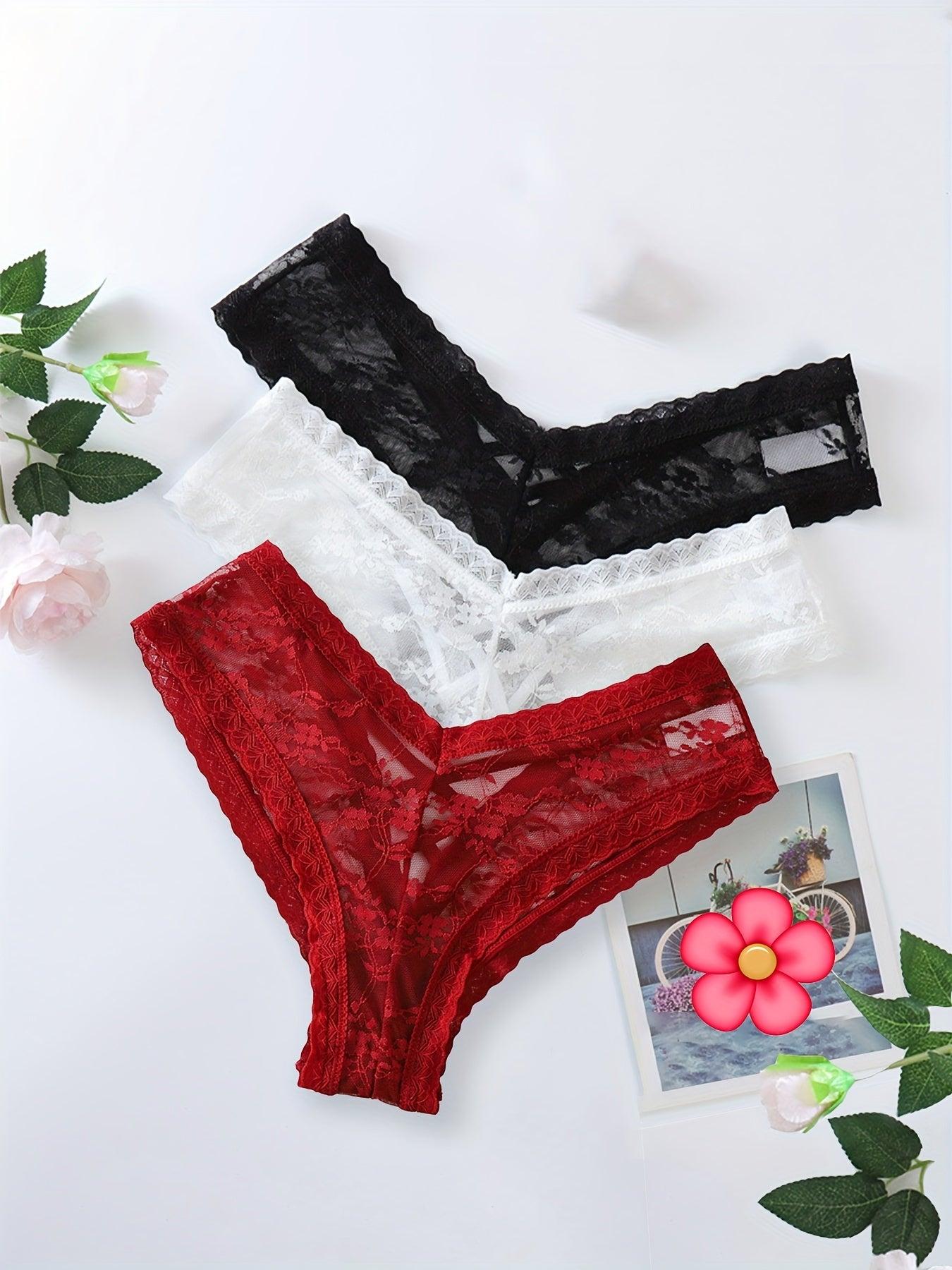 Womens Solid-Color Cotton Mid-Rise Lace Seamless Underwear With Cross-Tie Straps