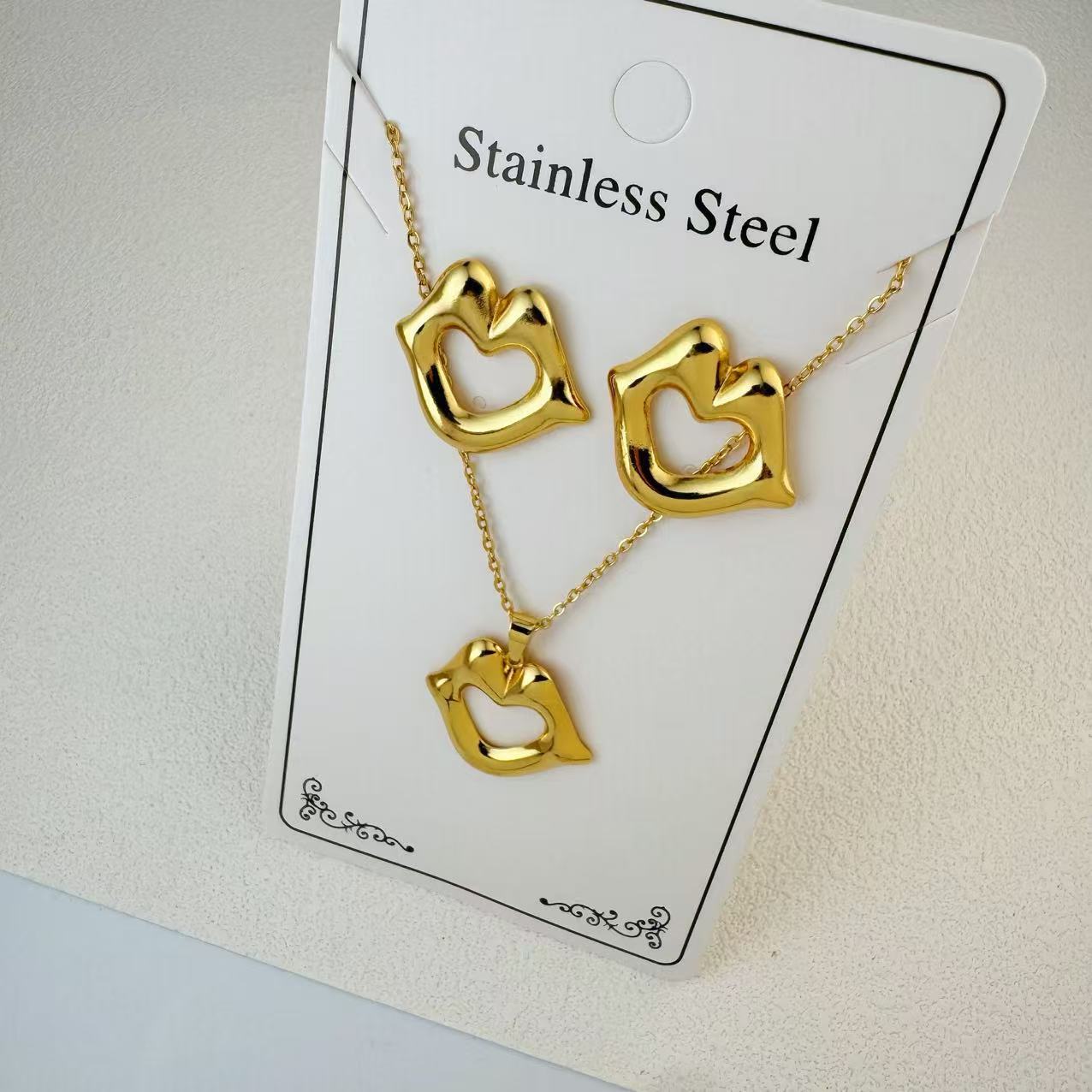 New Stainless Steel Plated 18k Gold Necklace Earring Set