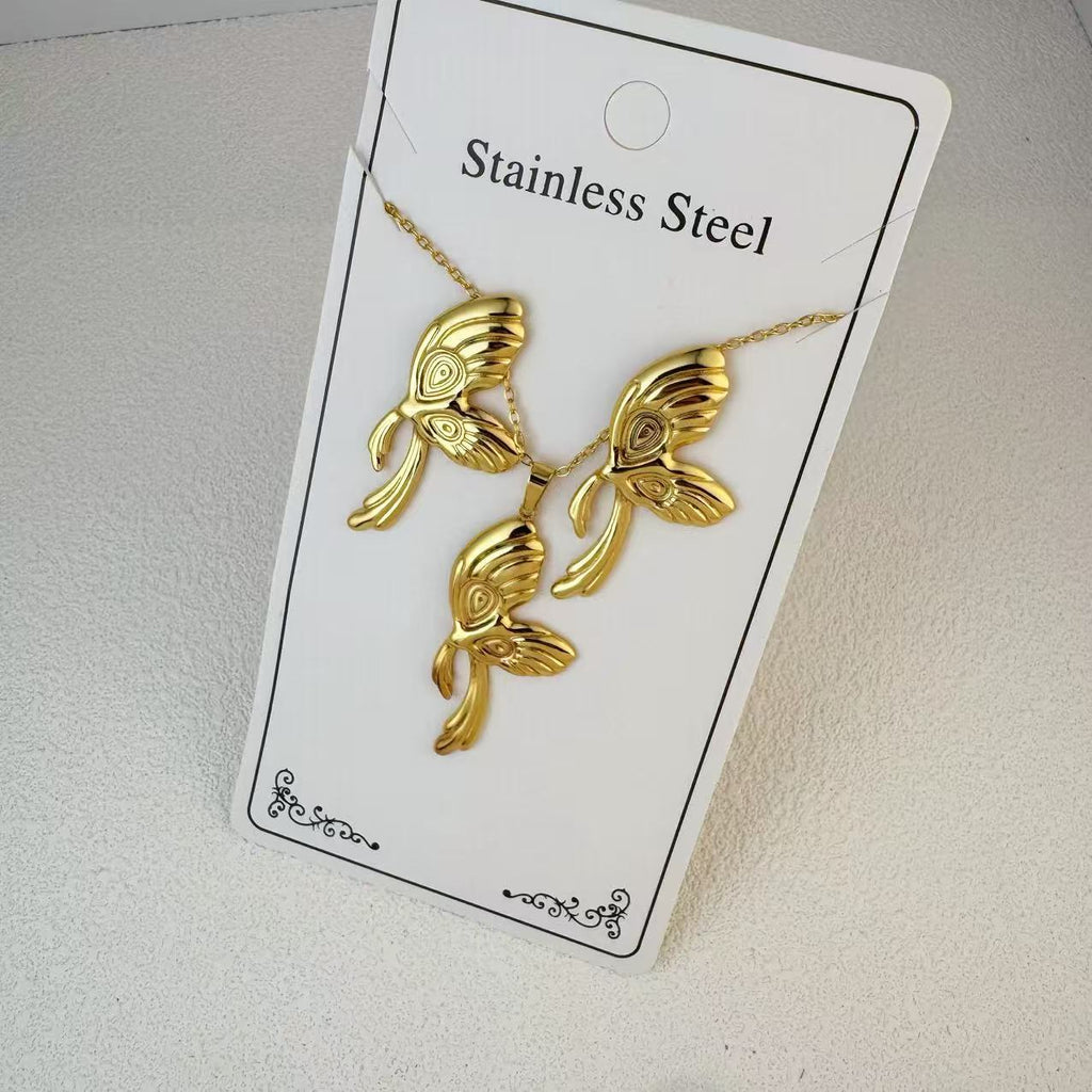 New Stainless Steel Plated 18k Gold Necklace Earring Set