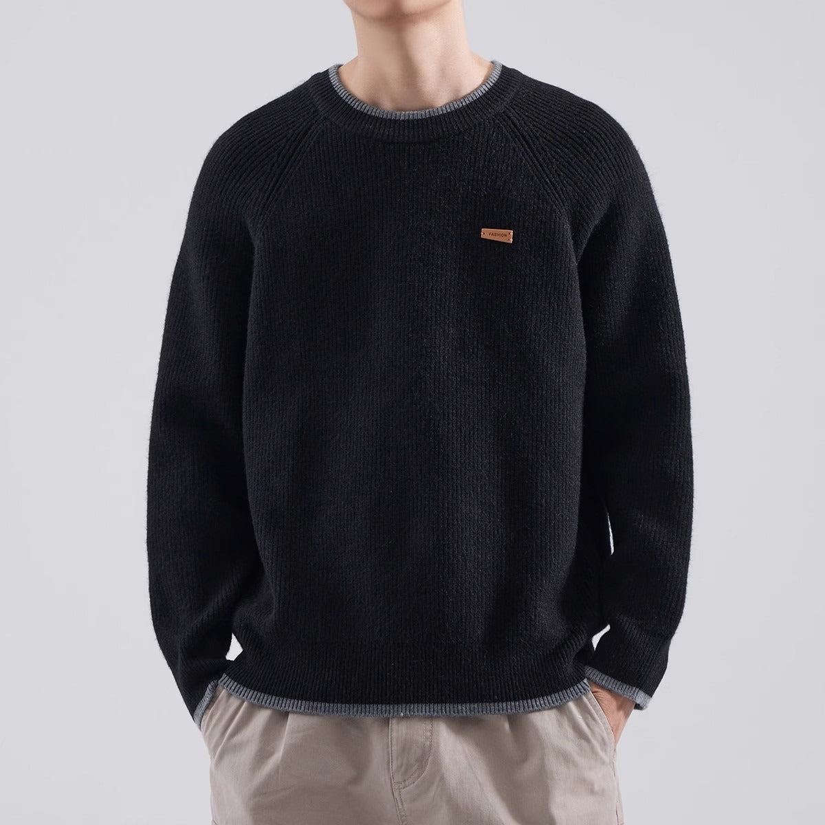 Mens Loose Fit Raglan Knitted Sweater For FallWinter