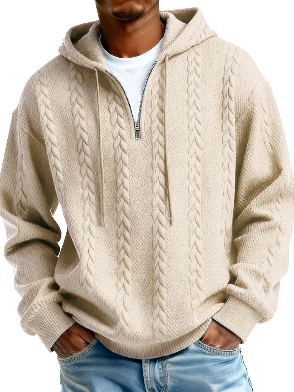 Fashionable Half-zip Hooded Sweatshirt With Long Sleeves