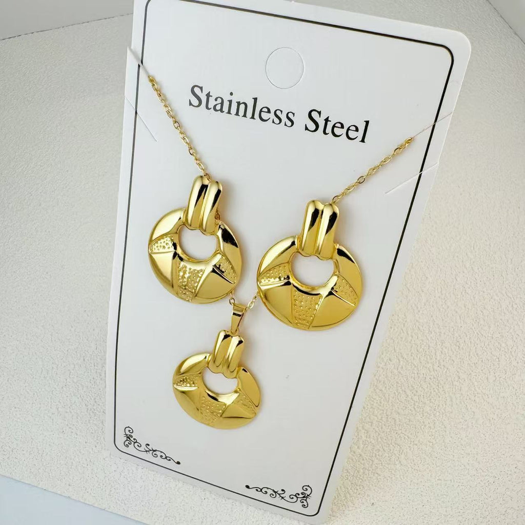 New Stainless Steel Plated 18k Gold Necklace Earring Set