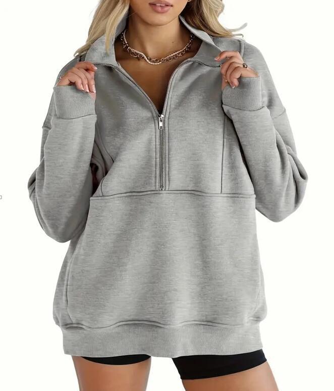 Zipper Patchwork Pocket Brushed Hoody Women's Loose