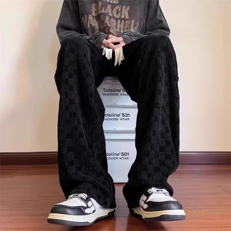 Mens Casual Plus-Size Pants With A Checkerboard Pattern