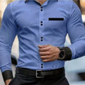 Mens Casual Solid-Color Pocket Long-Sleeve Shirt