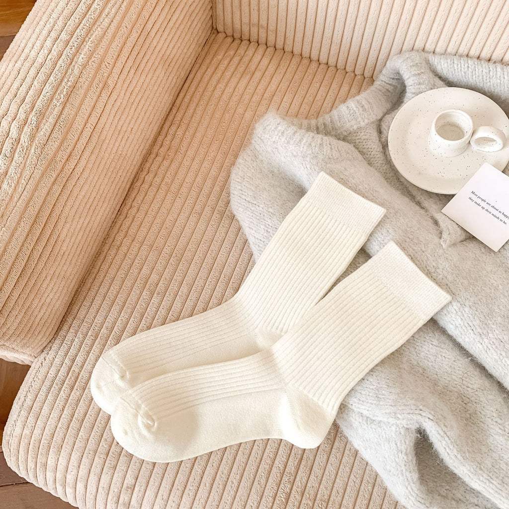 Womens Korean-style Autumnwinter Fleece-lined Chunky Solid-color Ankle Socks