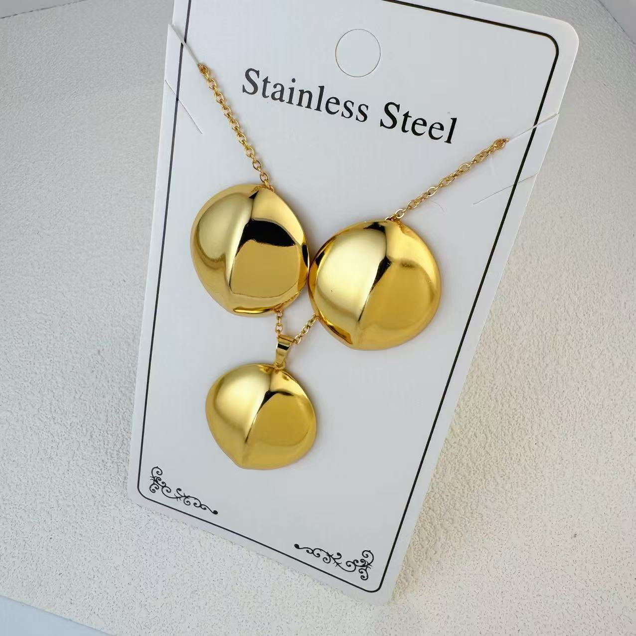 New Stainless Steel Plated 18k Gold Necklace Earring Set