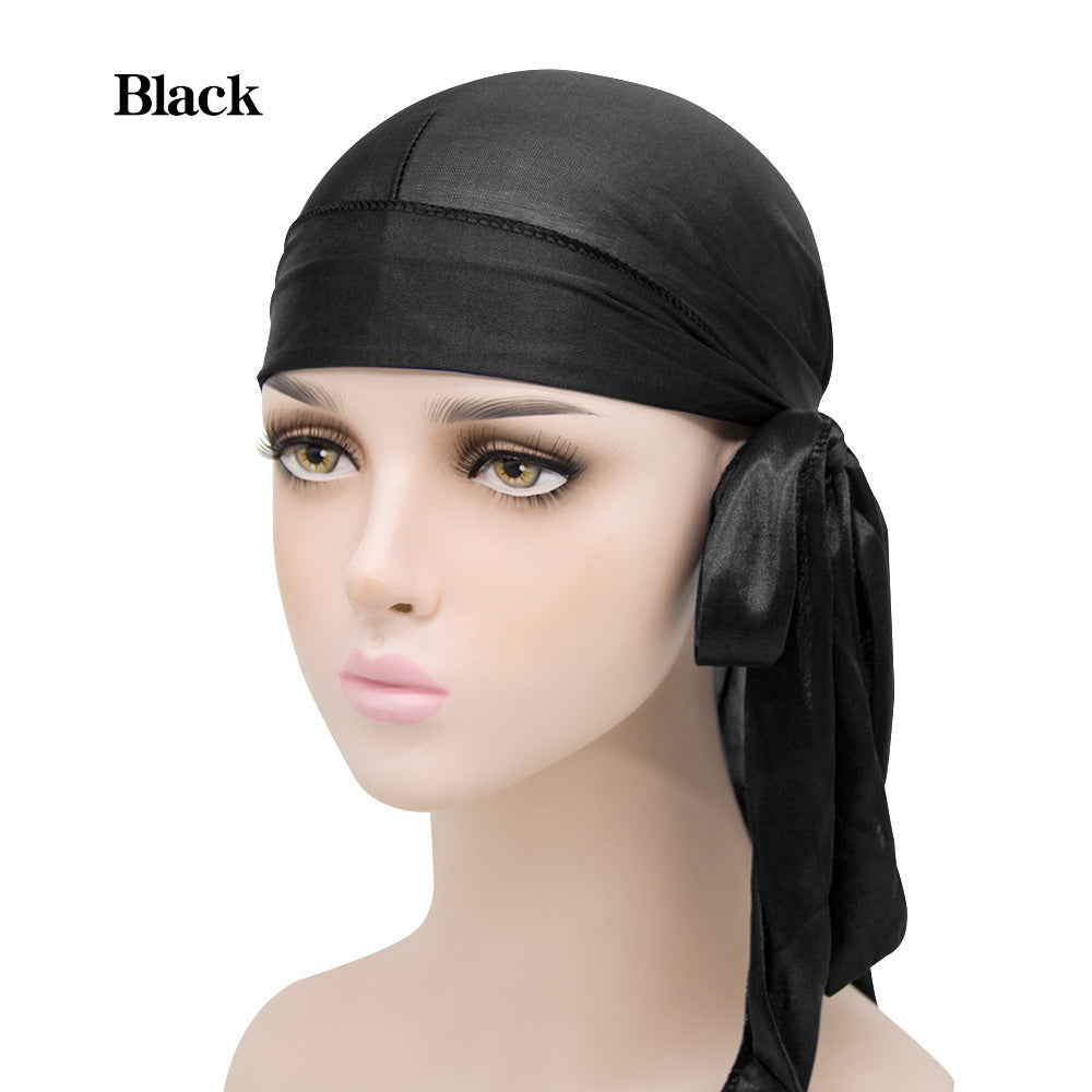 Unisex Satin Long Tail Headwrap  Stretchy Pirate Hat And Hip Hop Turban For Men And Women, Elastic Bandana Cap For Costume And Fashion