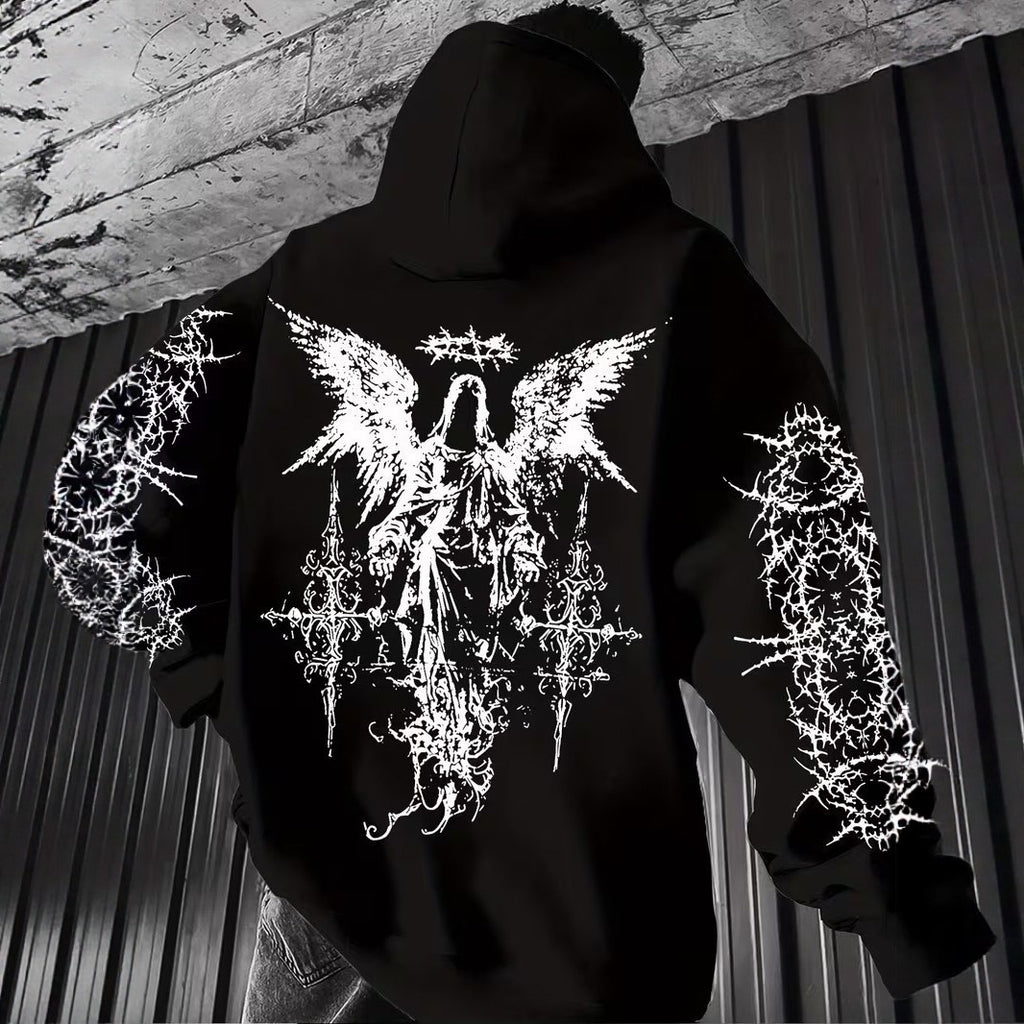 Mens 3D Digital Print Hoodie With Angel Wings Pattern