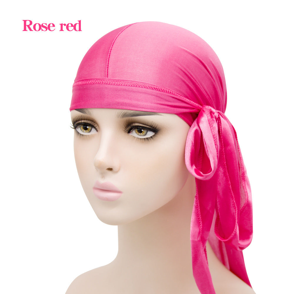 Unisex Satin Long Tail Headwrap  Stretchy Pirate Hat And Hip Hop Turban For Men And Women, Elastic Bandana Cap For Costume And Fashion