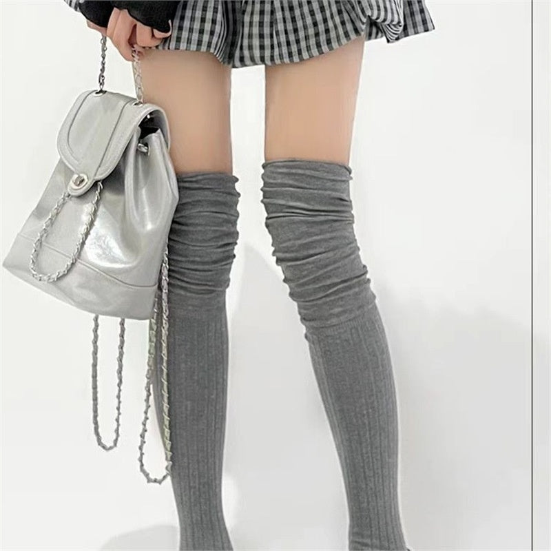Womens Knee-High Cotton Socks For Spring And Autumn