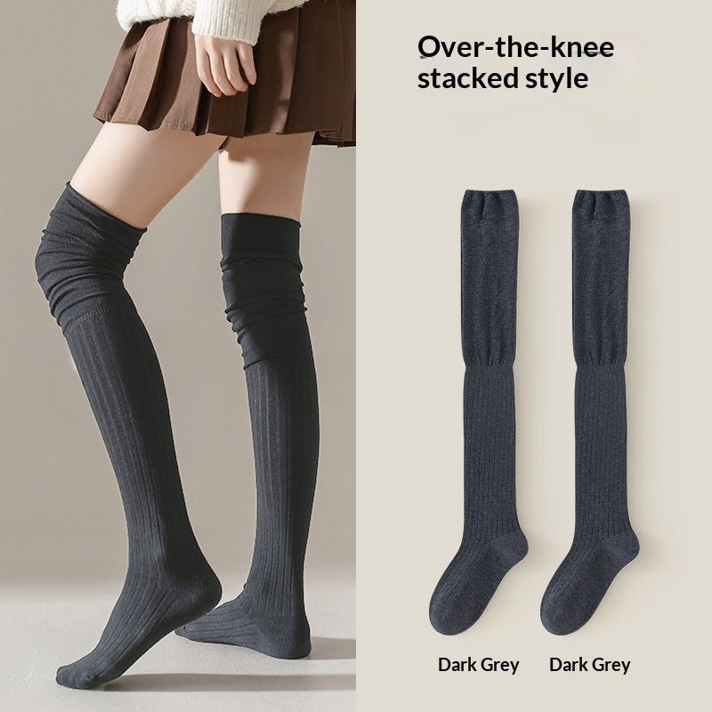 Womens Knee-High Cotton Socks For Spring And Autumn
