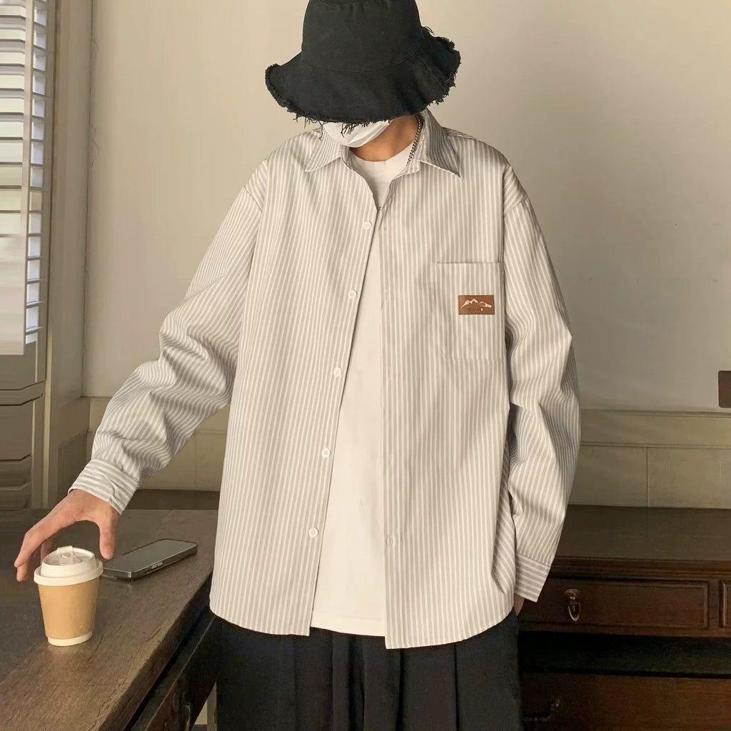 Mens Refined Loose-fit Casual Striped Shirt