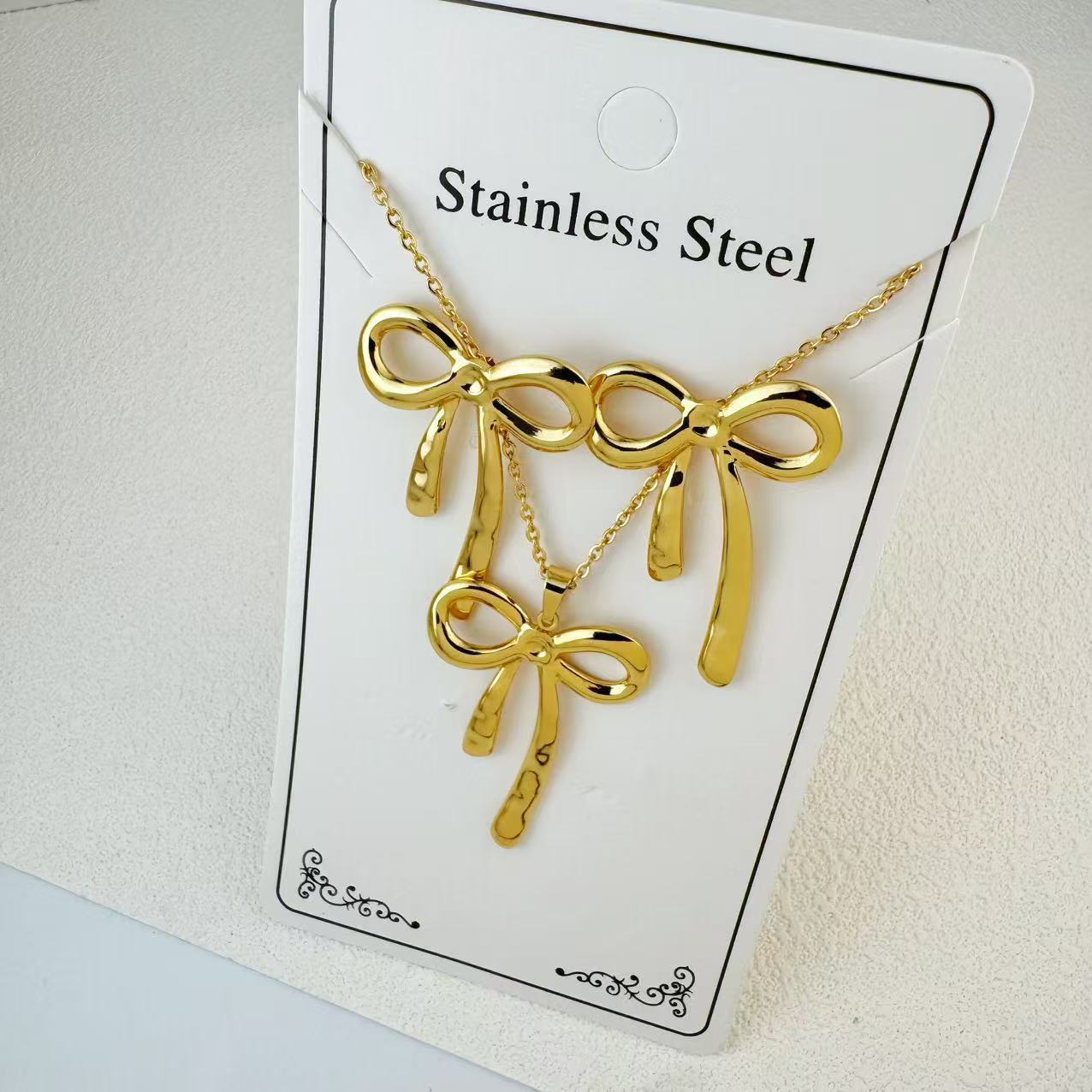 New Stainless Steel Plated 18k Gold Necklace Earring Set