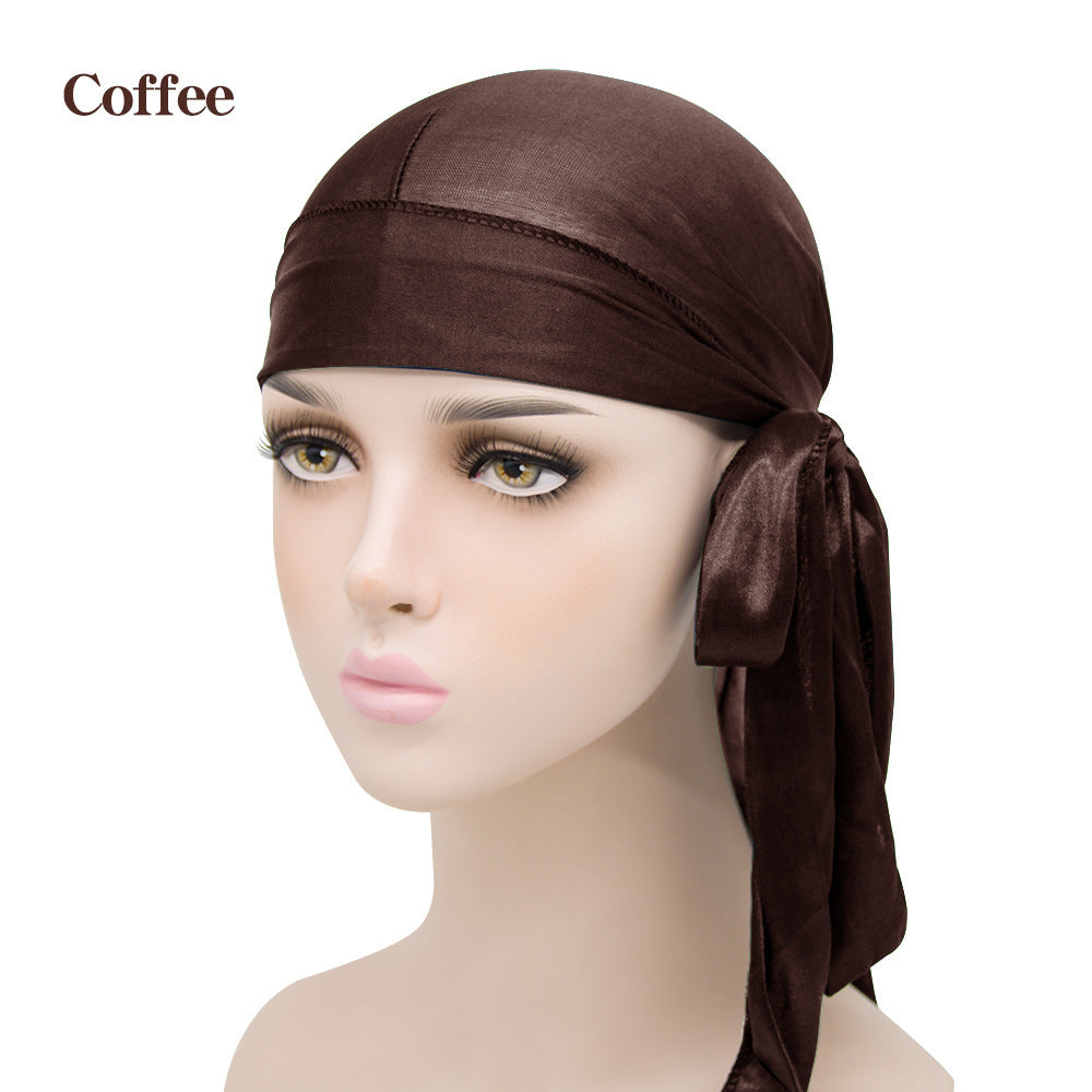 Unisex Satin Long Tail Headwrap  Stretchy Pirate Hat And Hip Hop Turban For Men And Women, Elastic Bandana Cap For Costume And Fashion